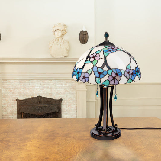 Tula 24.75" H Tiffany-style Teal Bowl Shade Stained Glass Table Lamp