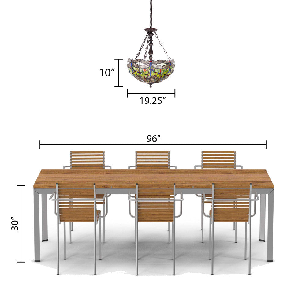 19.25" W Nancy Traditional Multicolored Stained Glass Bowl Shade Pendant Light