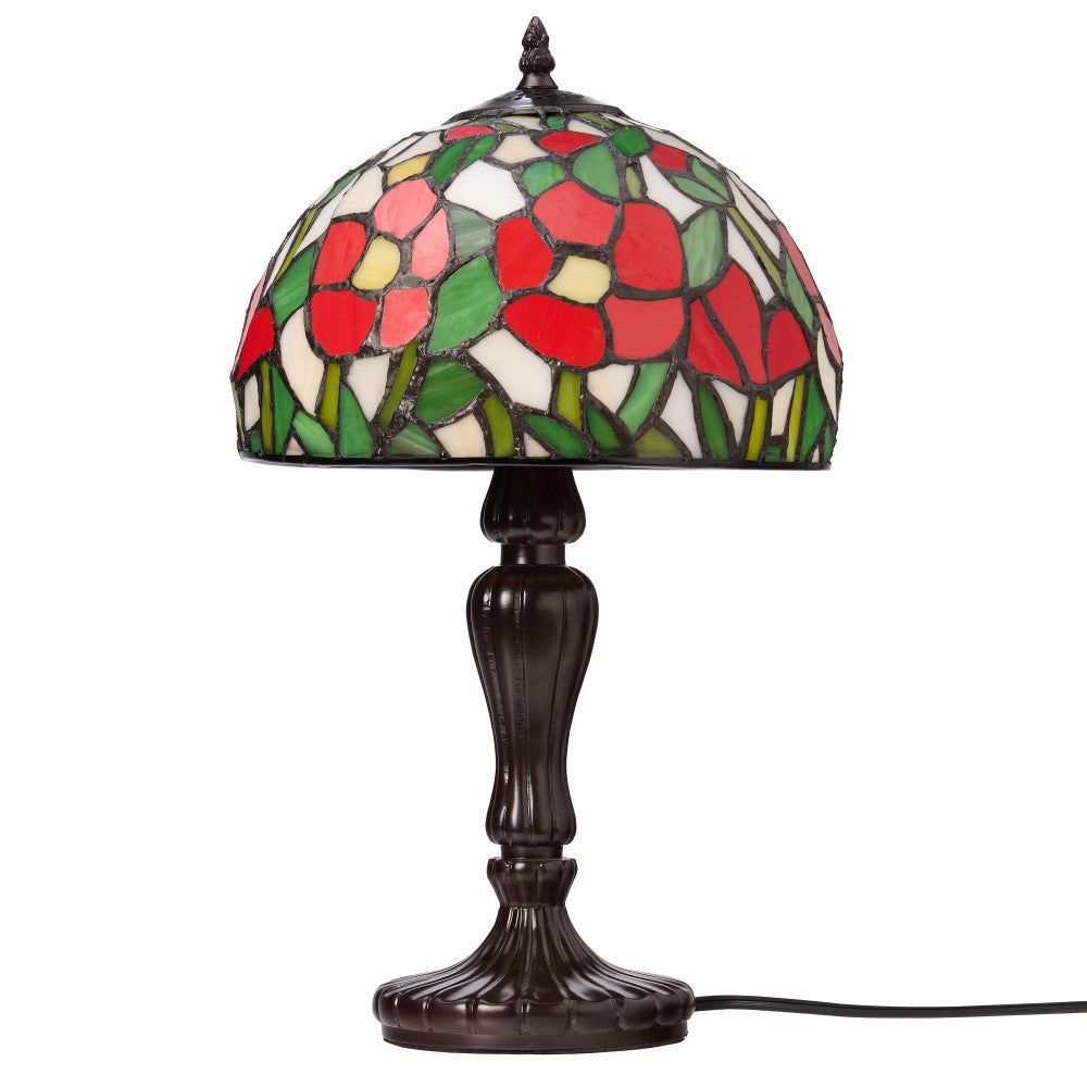 17" H Genevieve Red Flowers Stained Glass Candlestick Table Lamp