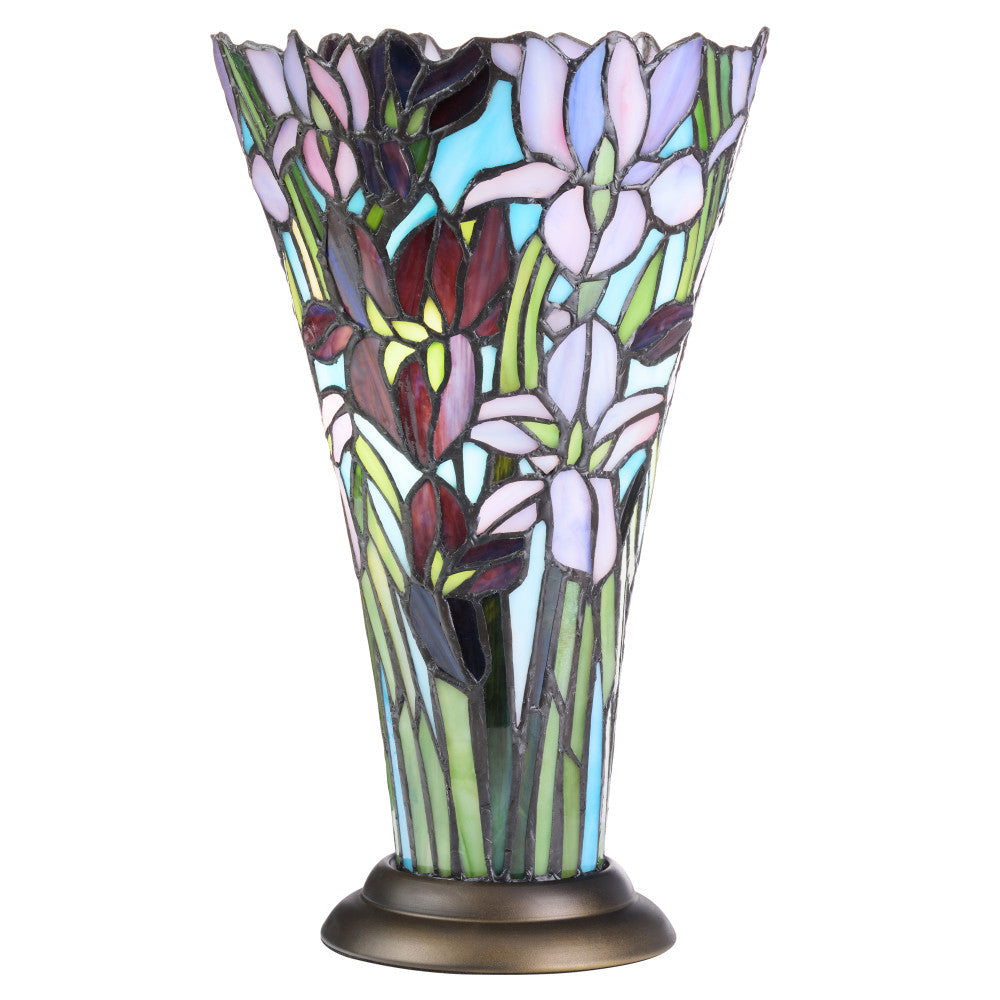 13.5" H Tiffany-Style Floral Vase Stained Glass Hurricane Table Lamp