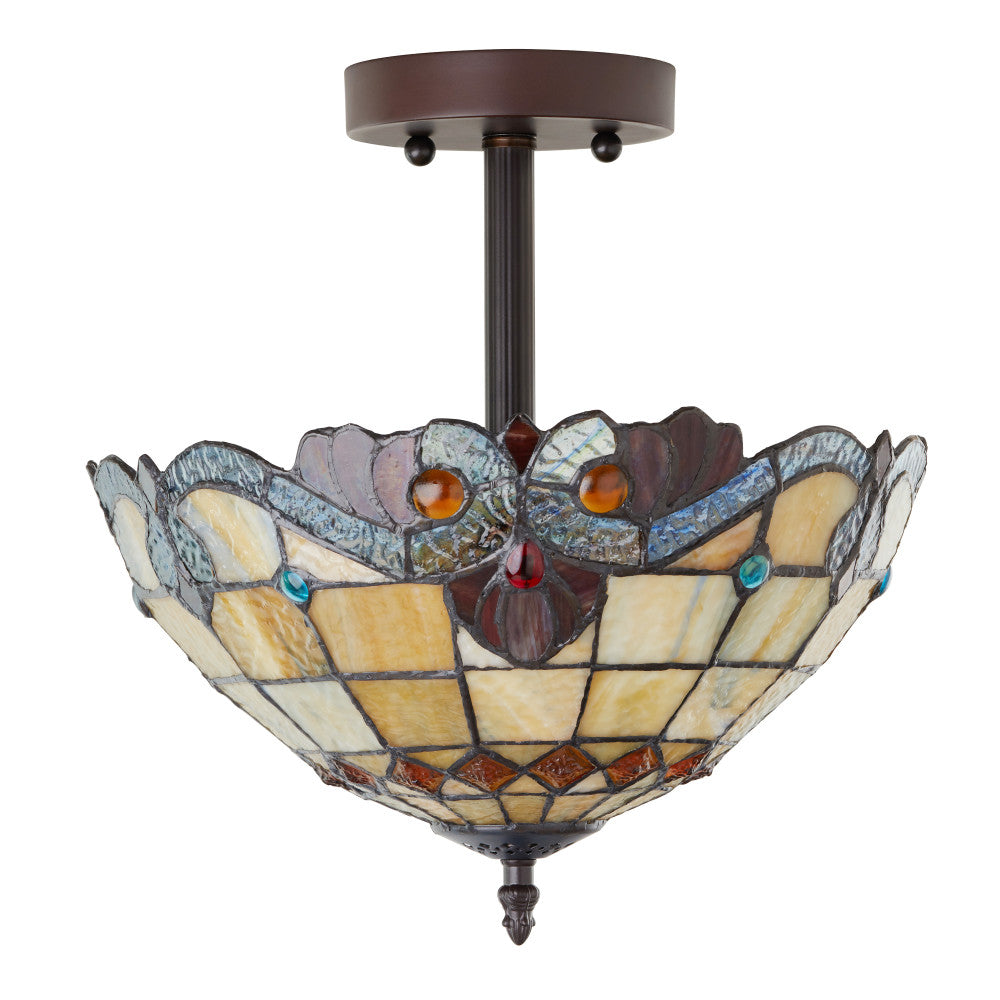 13" H Amelia Red and Amber Stained Glass Shade Traditional Ceiling Light