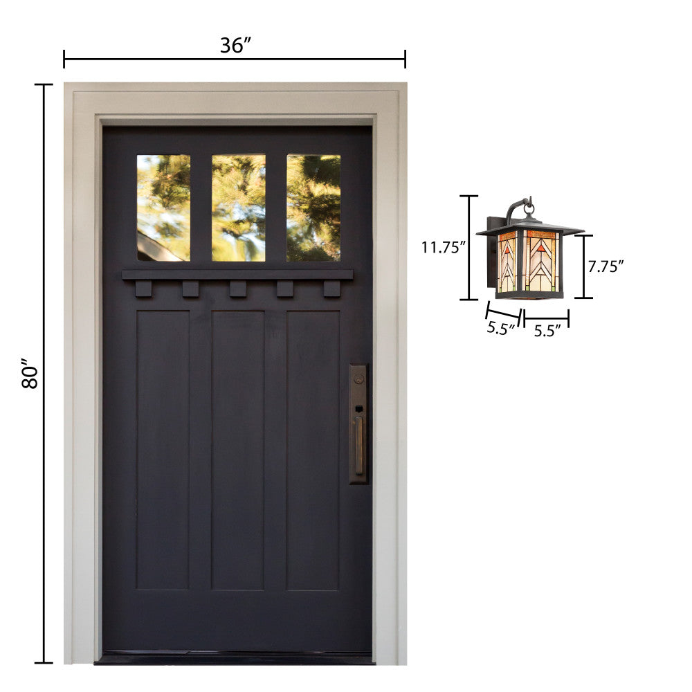 River of Goods Terracotta Stained Glass and Oil Rubbed Bronze 1-Light Outdoor Lantern Wall Sconce