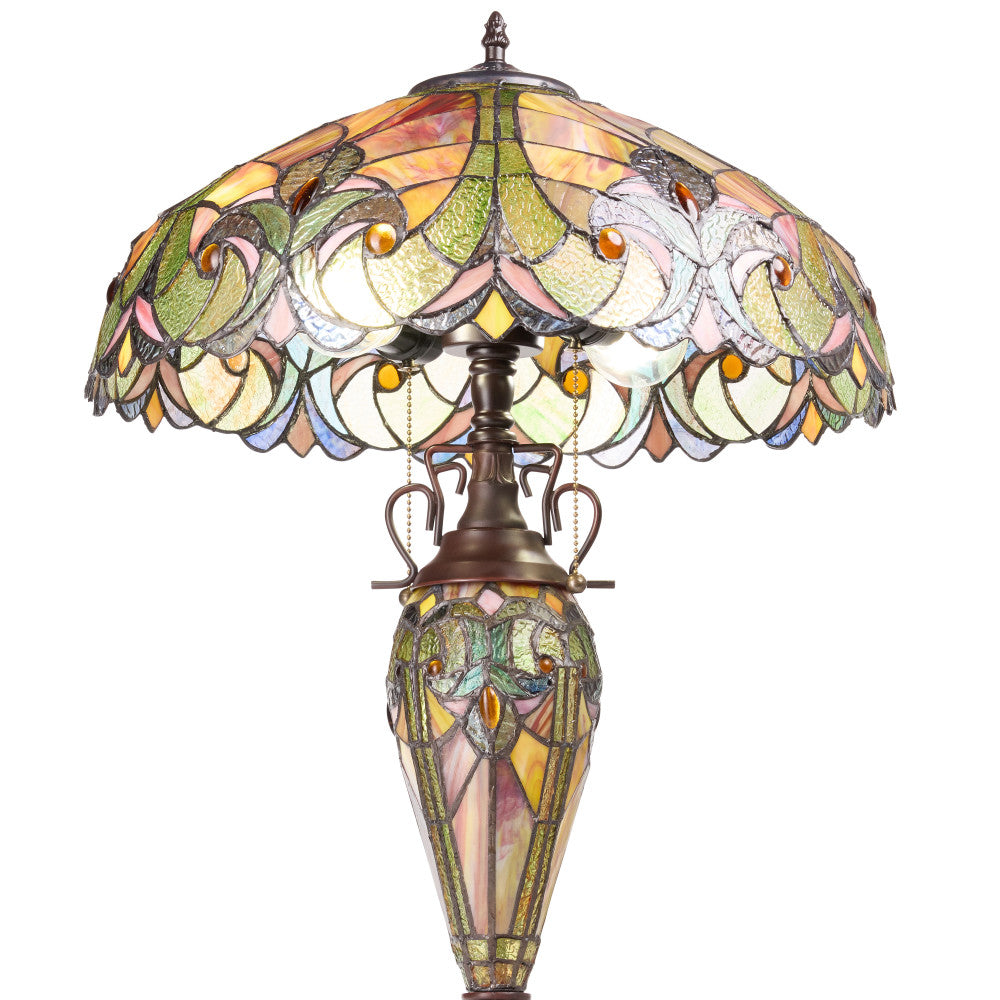 24.5" H Halston Double Lit Amber Bowl Shade Stained Glass Table Lamp