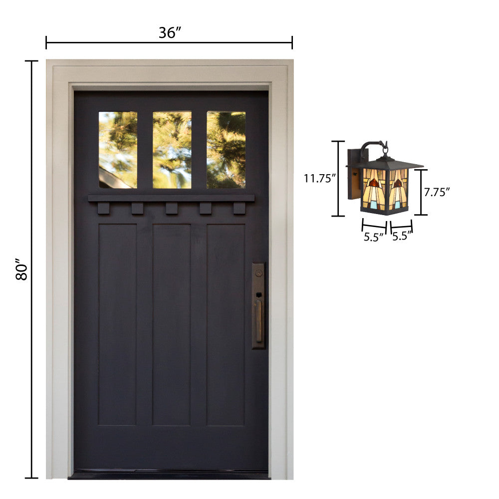 River of Goods Natural Stained Glass and Oil Rubbed Bronze 1-Light Outdoor Lantern Wall Sconce
