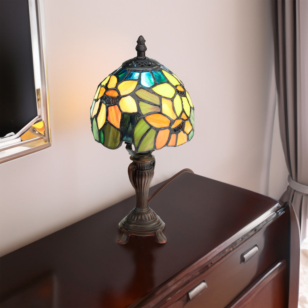 12"H Stained Glass Sunflower Blossoms Accent Table Lamp