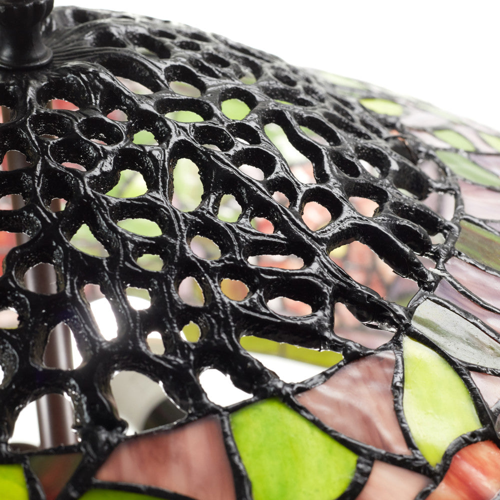 35.5"H Rose Bush Tiffany-Style Stained Glass Table Lamp