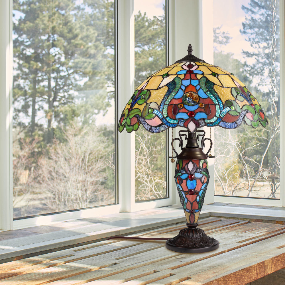24" H Margaret Double Lit Amber Tiffany Style Stained Glass Table Lamp