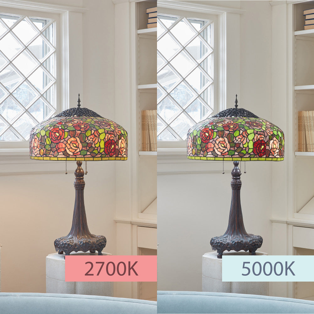 35.5"H Rose Bush Tiffany-Style Stained Glass Table Lamp