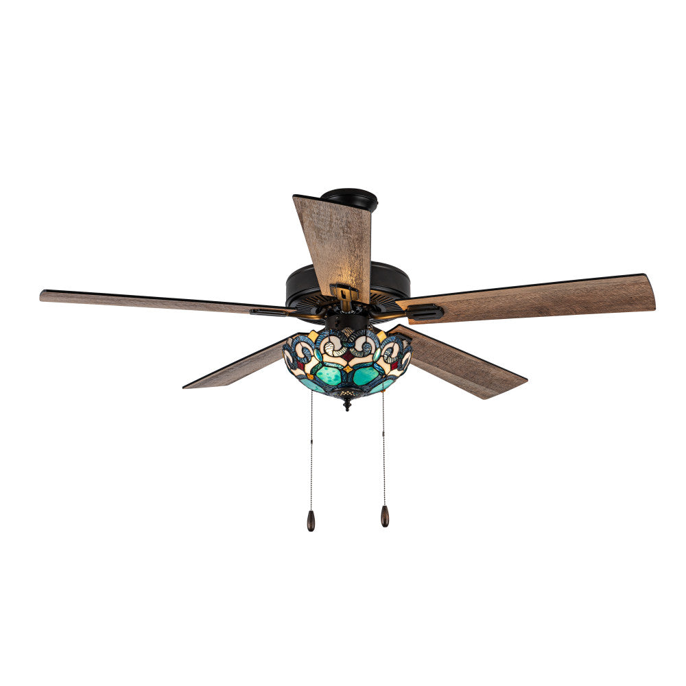 52"W 5-Blade Remote-Controlled Ceiling Fan Tiffany Glass