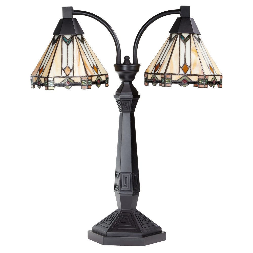 21"H Bryant Prairie Style Stained Glass Table Lamp with Black Block Base