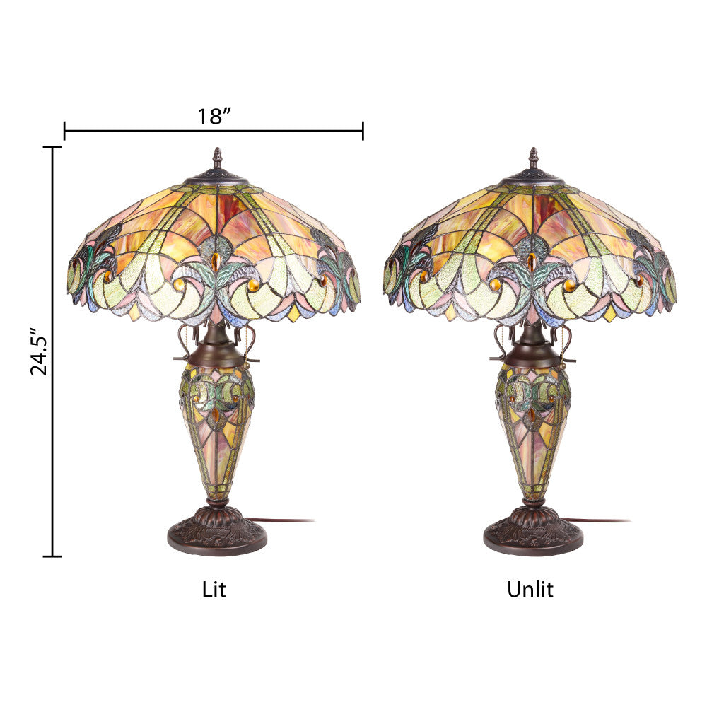 24.5" H Halston Double Lit Amber Bowl Shade Stained Glass Table Lamp
