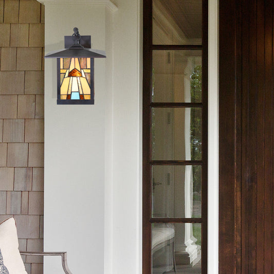 River of Goods Natural Stained Glass and Oil Rubbed Bronze 1-Light Outdoor Lantern Wall Sconce