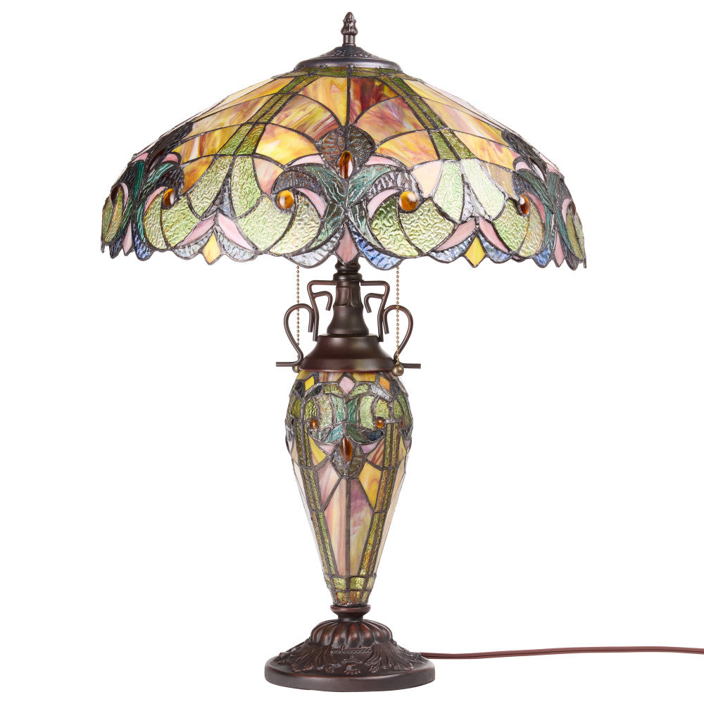 24.5" H Halston Double Lit Amber Bowl Shade Stained Glass Table Lamp
