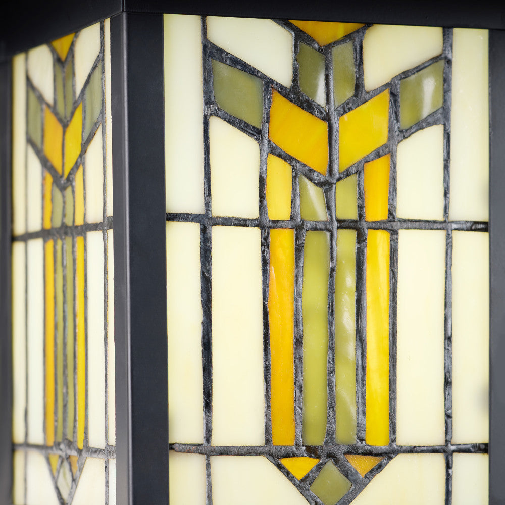 River of Goods Amber Stained Glass and Black 1-Light Outdoor Lantern Wall Sconce