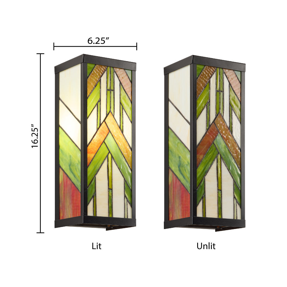 River of Goods Green Stained Glass and Black Satin Rectangular 1-Light Outdoor Wall Sconce