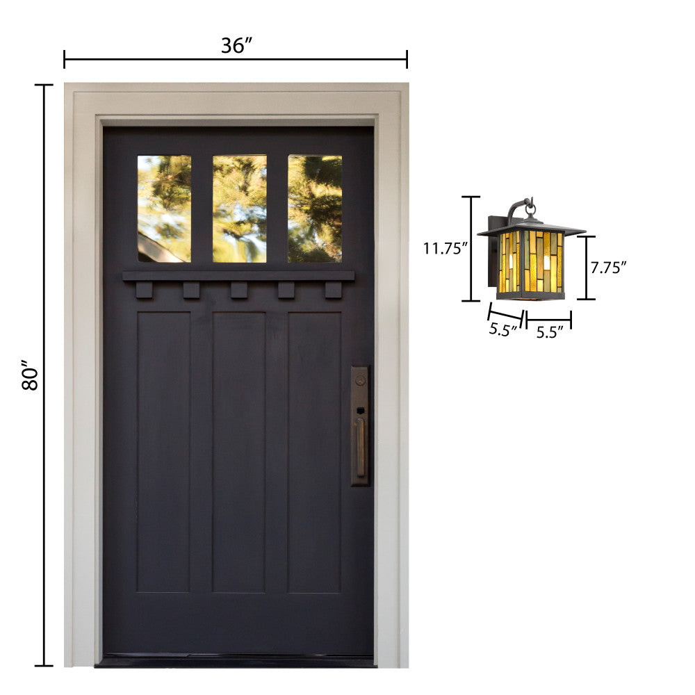 River of Goods Amber Stained Glass and Oil Rubbed Bronze 1-Light Outdoor Lantern Wall Sconce
