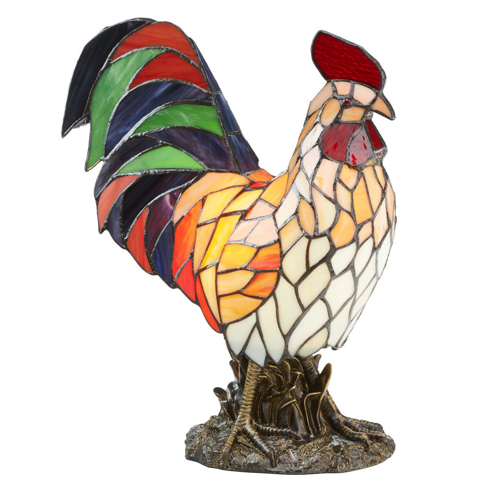 15"H Stained Glass Rooster Accent Lamp