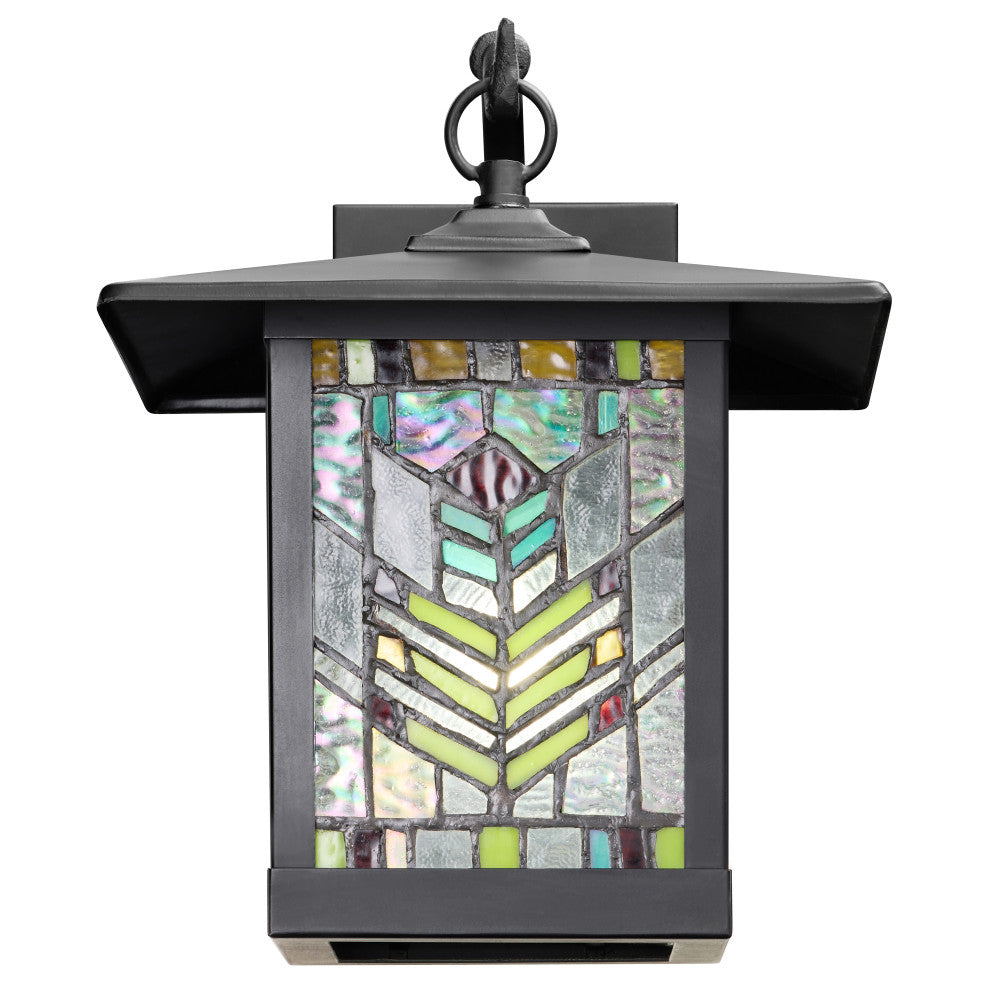 River of Goods Multicolor Stained Glass and Black 1-Light Outdoor Lantern Wall Sconce