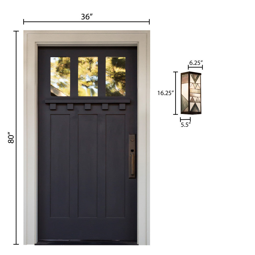 River of Goods Grey Stained Glass and Black Satin Rectangular 1-Light Outdoor Wall Sconce