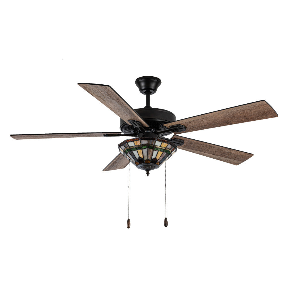 52" W 5-Blade Remote-Controlled Ceiling Fan Tiffany Glass
