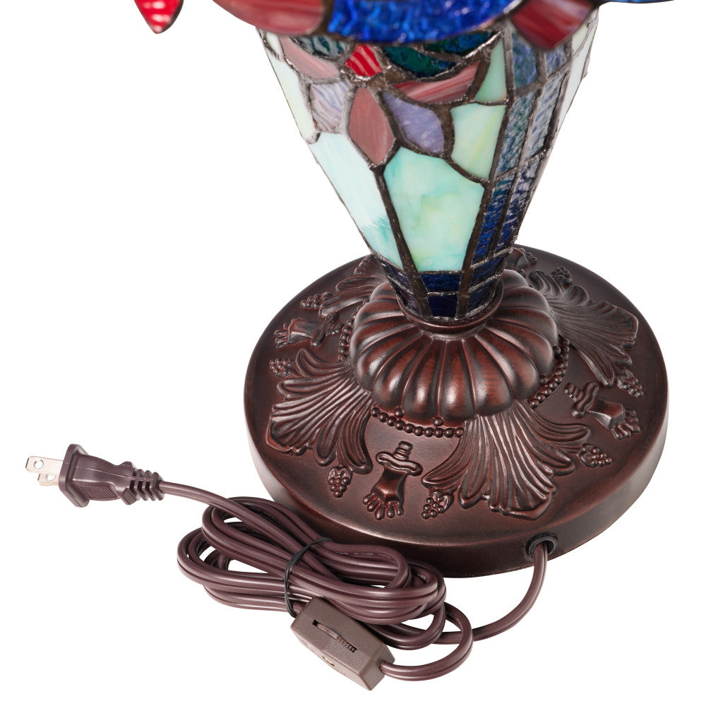 24.5" H Victorian Green Dome Shade Double Lit Tiffany-Style Stained Glass Table Lamp