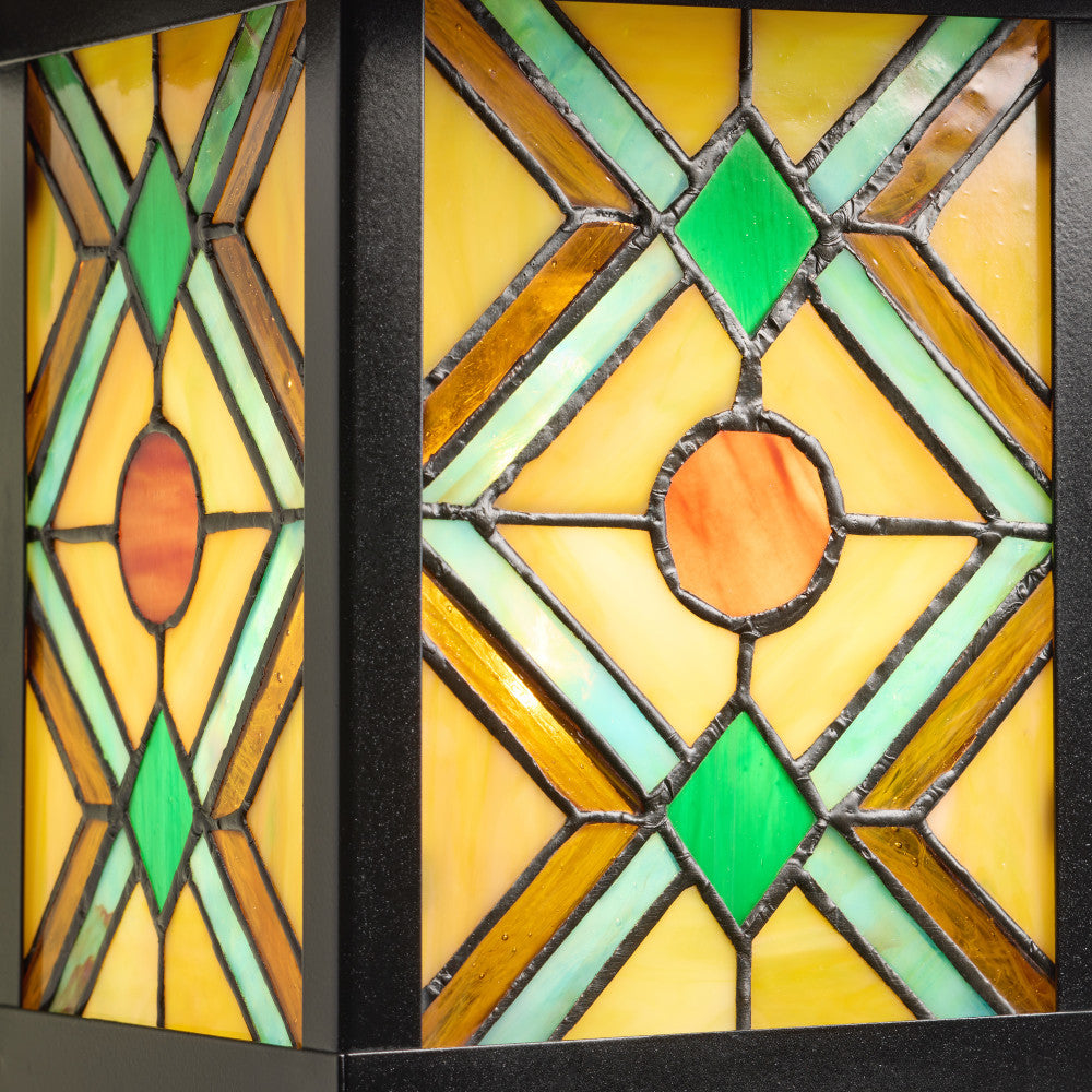River of Goods Multicolor Stained Glass and Black 1-Light Outdoor Lantern Wall Sconce