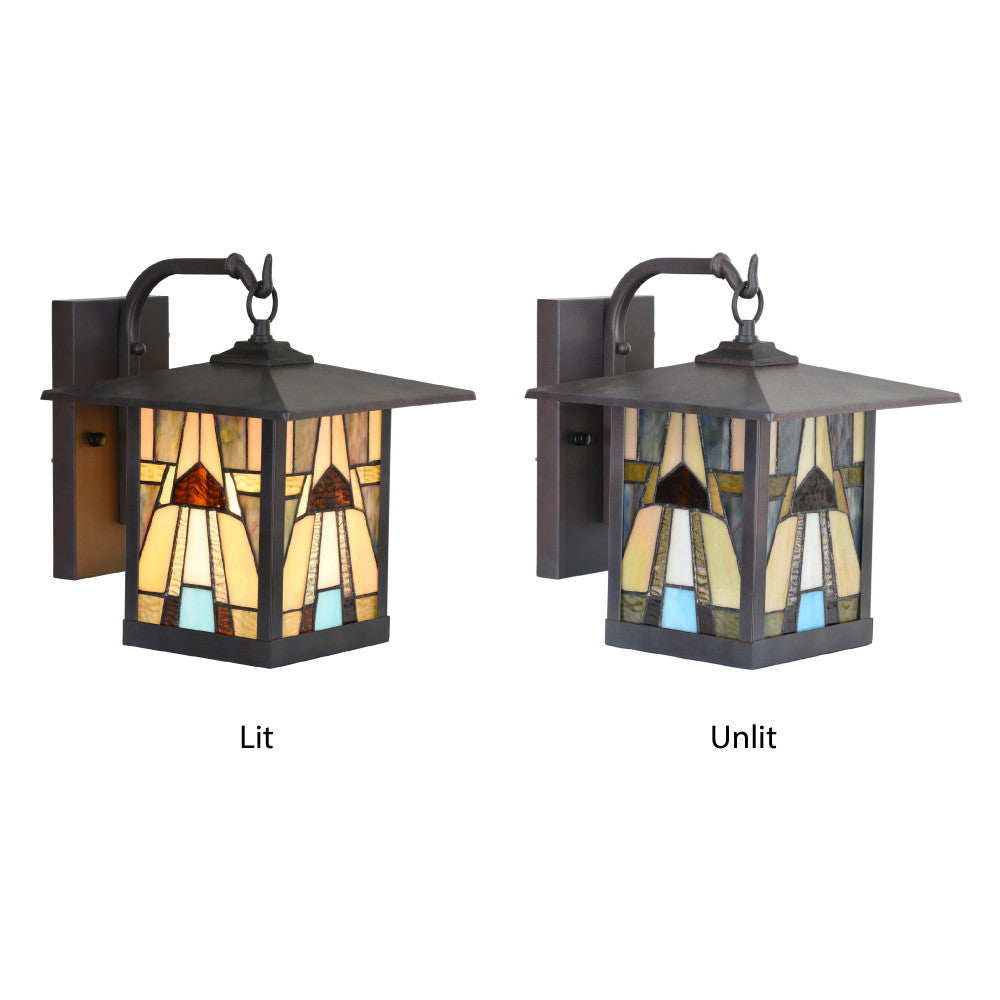 River of Goods Natural Stained Glass and Oil Rubbed Bronze 1-Light Outdoor Lantern Wall Sconce