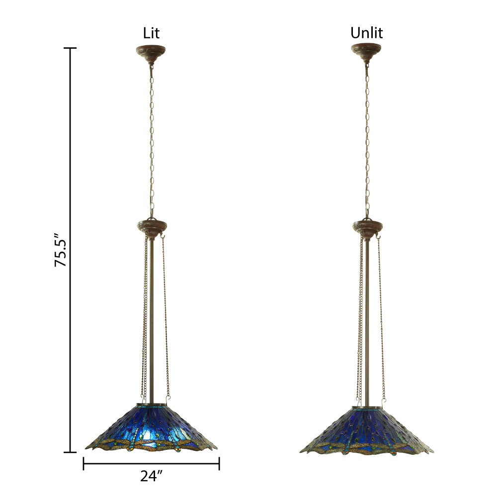 24"W 3-Light Tiffany-Style Dragonfly Pendant Light