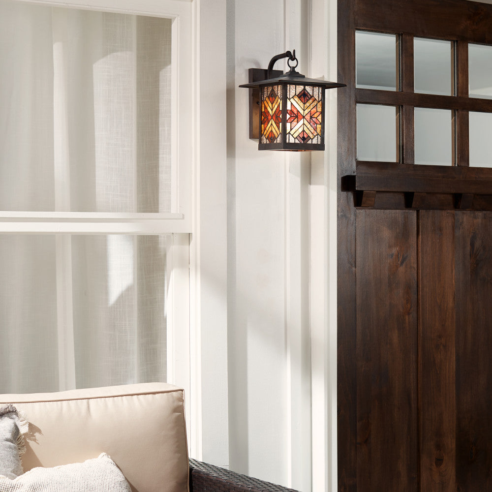 River of Goods Red Stained Glass and Oil Rubbed Bronze 1-Light Outdoor Lantern Wall Sconce