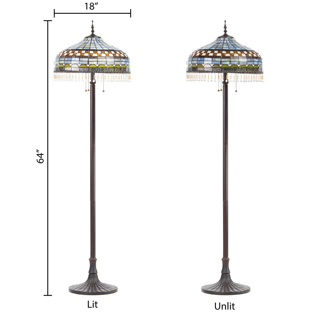 64" H Veronica Blue Stained Glass Dome Shade Candlestick Floor Lamp