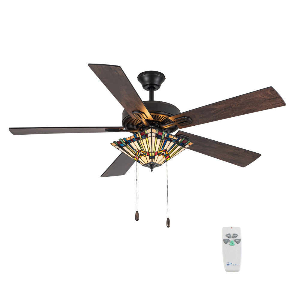 52"W LED Orson Craftsman Stained Glass 5-Blade Ceiling Fan with Remote Control