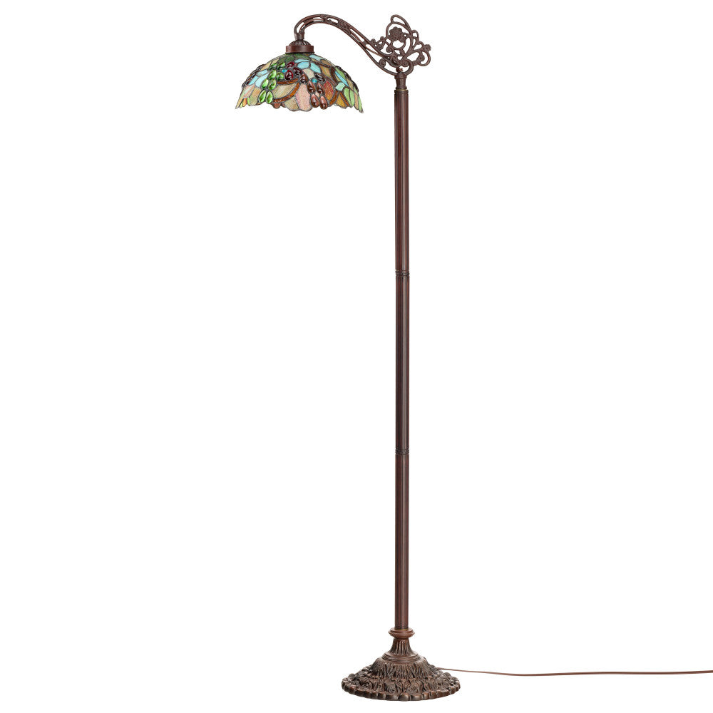 60" H Victoria Brown Candlestick Base with Stained Glass Dome Shade Floor Lamp