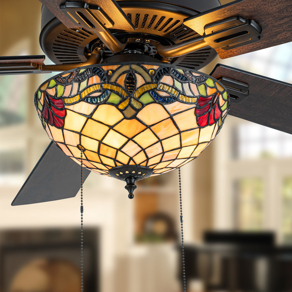 52" W Westley Tiffany Stained Glass Ceiling Fan with Remote Control