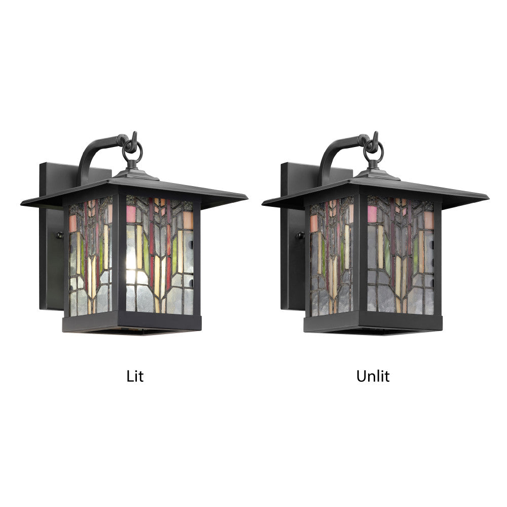 River of Goods Red Stained Glass and Black 1-Light Outdoor Lantern Wall Sconce
