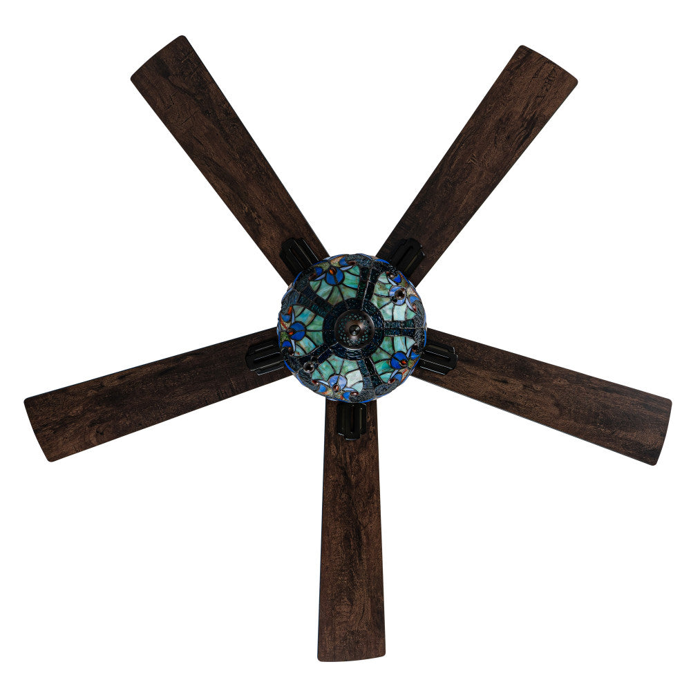 52" W Halston Indoor Tiffany Stained Glass Oil Rubbed Bronze Ceiling Fan with Remote Control