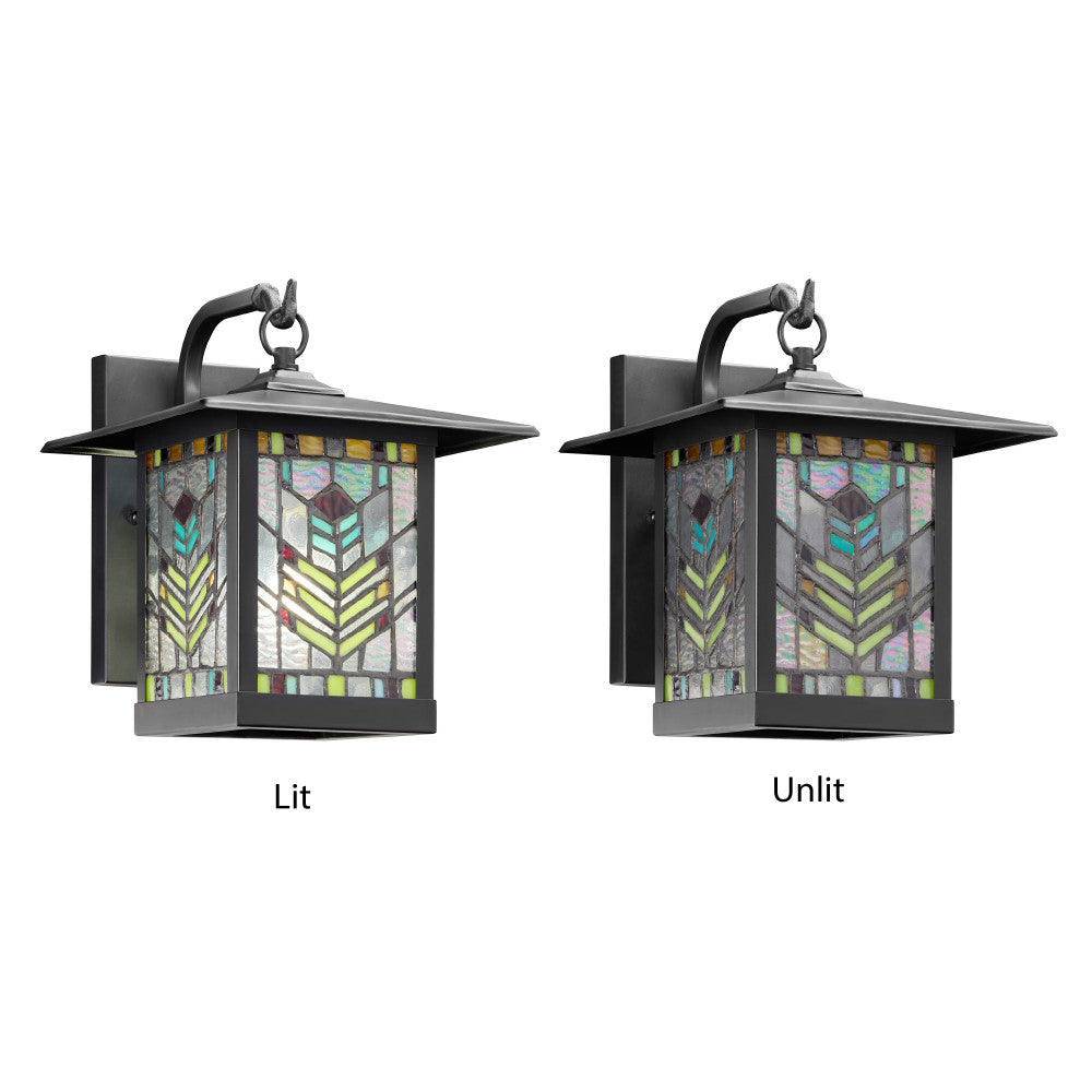 River of Goods Multicolor Stained Glass and Black 1-Light Outdoor Lantern Wall Sconce