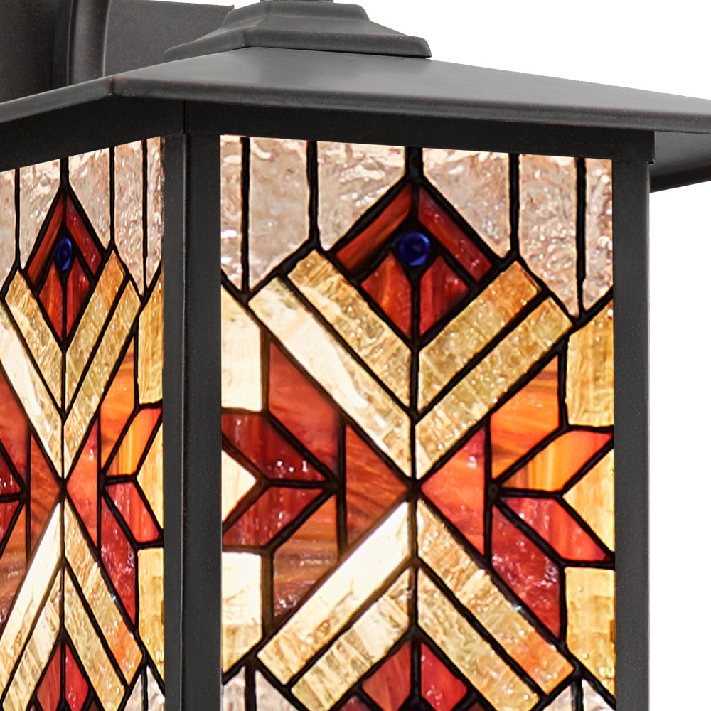 River of Goods Red Stained Glass and Oil Rubbed Bronze 1-Light Outdoor Lantern Wall Sconce
