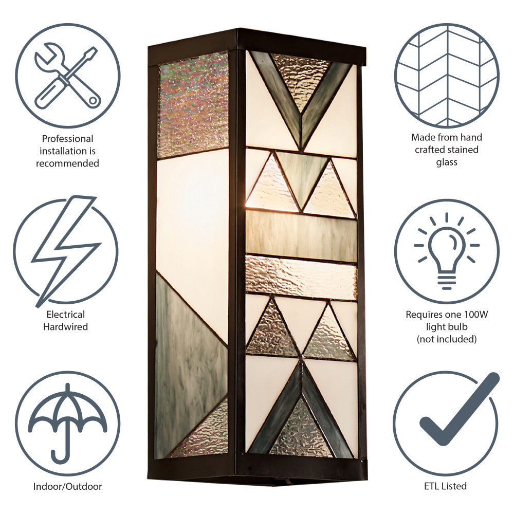River of Goods Grey Stained Glass and Black Satin Rectangular 1-Light Outdoor Wall Sconce