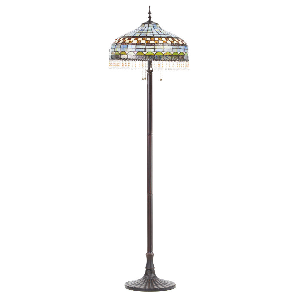 64" H Veronica Blue Stained Glass Dome Shade Candlestick Floor Lamp