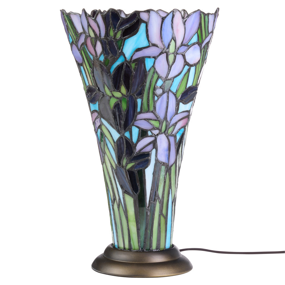 13.5" H Tiffany-Style Floral Vase Stained Glass Hurricane Table Lamp